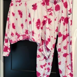 Nike women’s  Pink and White Tie-Dye Joggers and matching sweatshirt